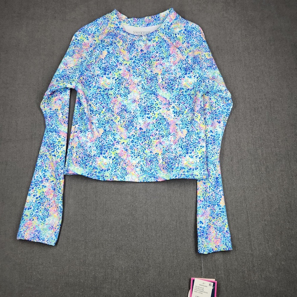 Andy & Evan‎ Girls Rashguard Sz L 12 -14 Top Blue Multi Color NWT